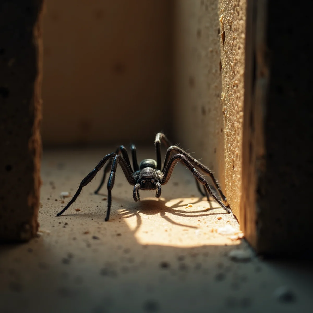 Black widow spider in a dark Fresno garage corner