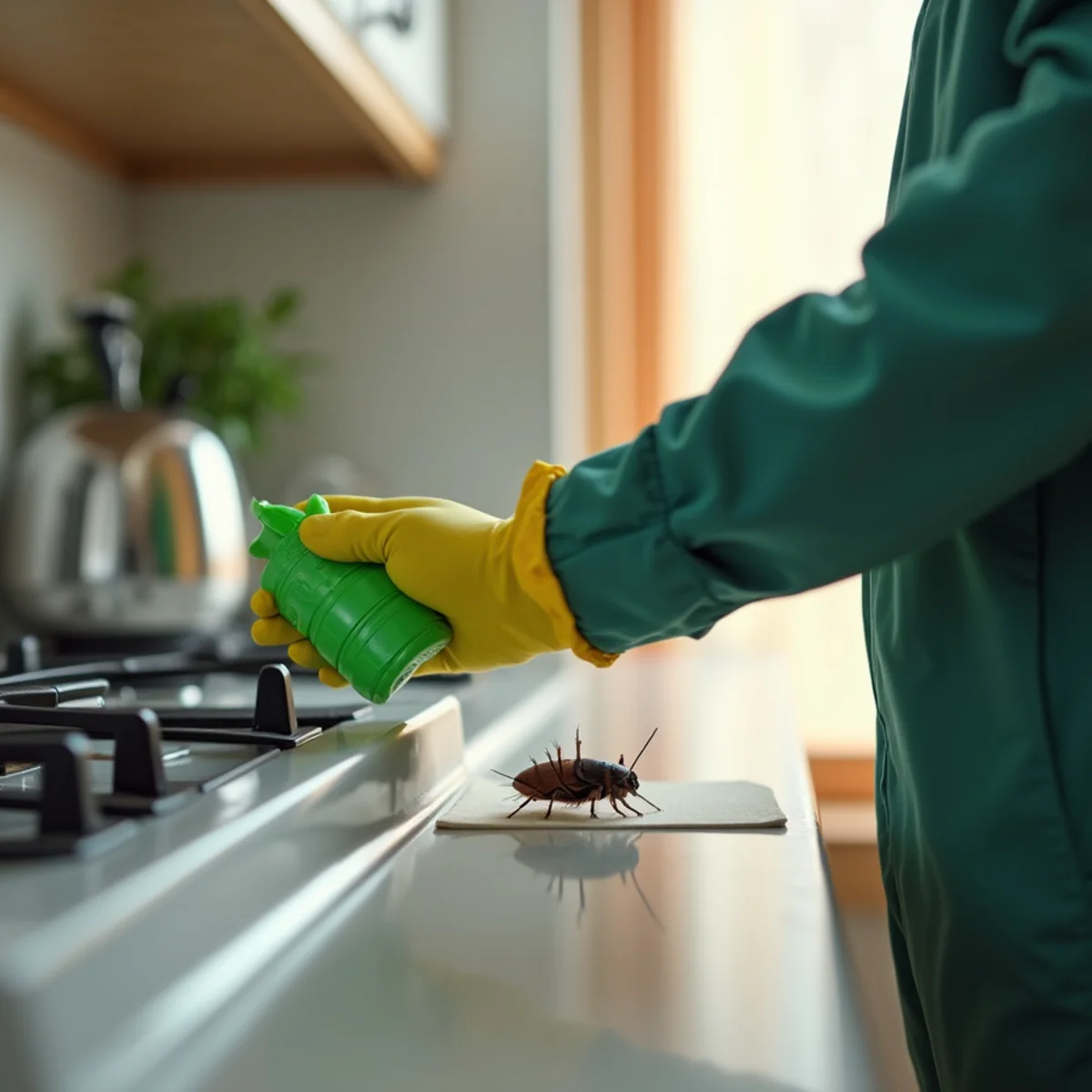 Cockroach gel bait applied behind a kitchen appliance